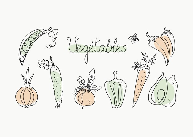 Vegetales de arte lineal Dibujos de una línea Gráficos vectoriales Fondo aisladox9