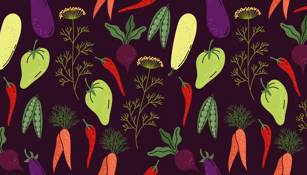 Vegetales de colores horizontales con un patrón sin costuras