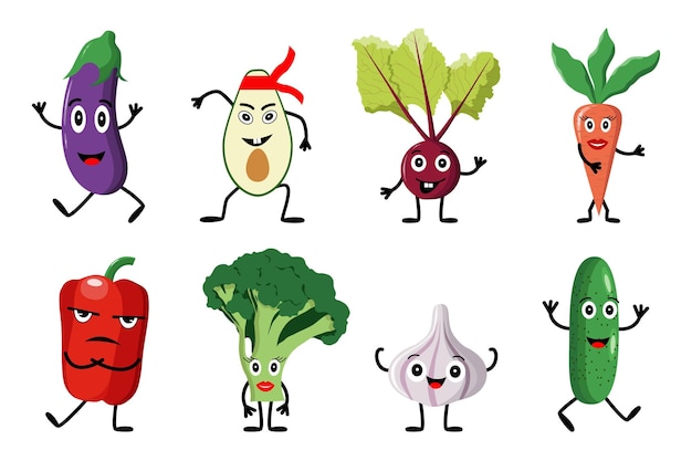 Vegetales divertidos en vectores Personajes de dibujos animados