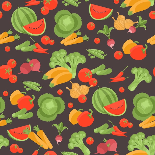 Vegetales de fondo sin costuras sobre un fondo oscuro