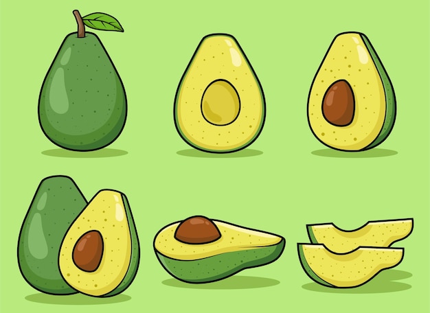 Los vegetales frescos de aguacate establecen iconos vectoriales