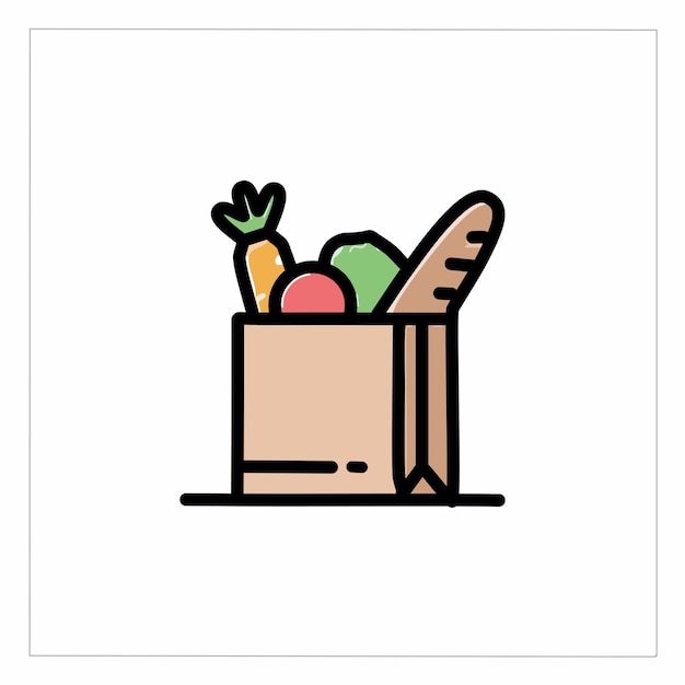 Vegetales frescos en icono de color de caja de papel Ilustración vectorial de señales de comestibles