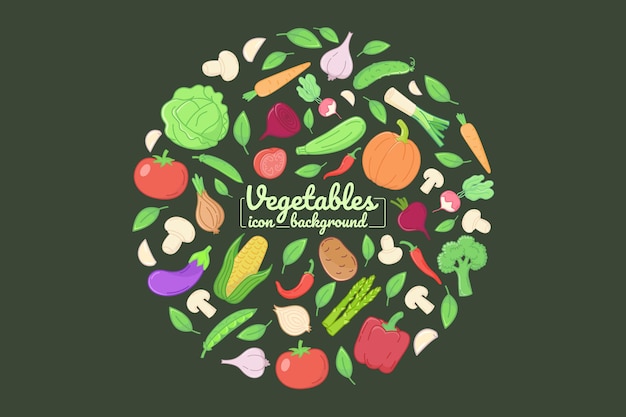 Vegetales íconos planos carteles de ilustración carteles pancartas diseño redondo