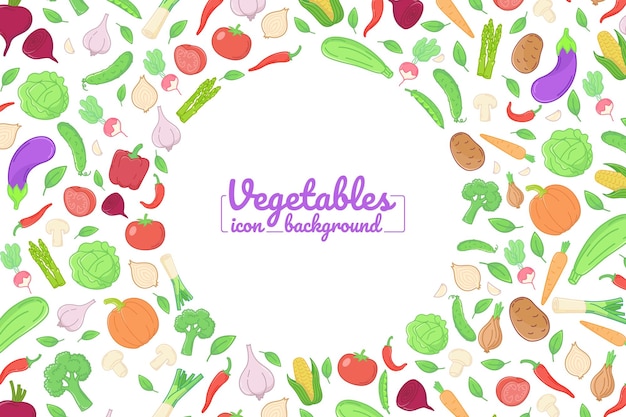 Vegetales íconos planos carteles de ilustración carteles pancartas diseño redondo
