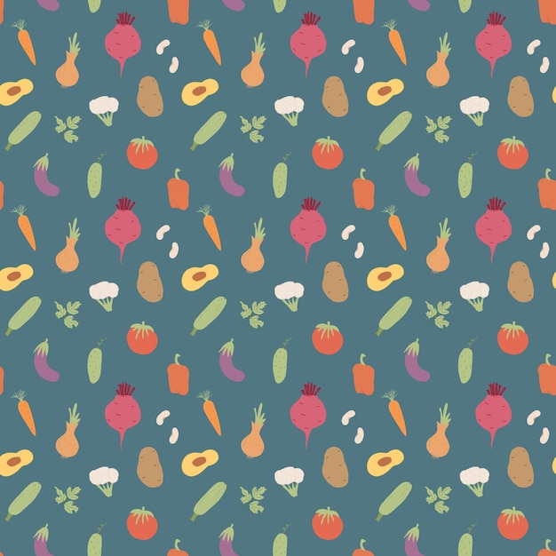 Vegetales patrón sin costuras vegetariano fondo de alimentos biológicos saludables Ilustración vectorial