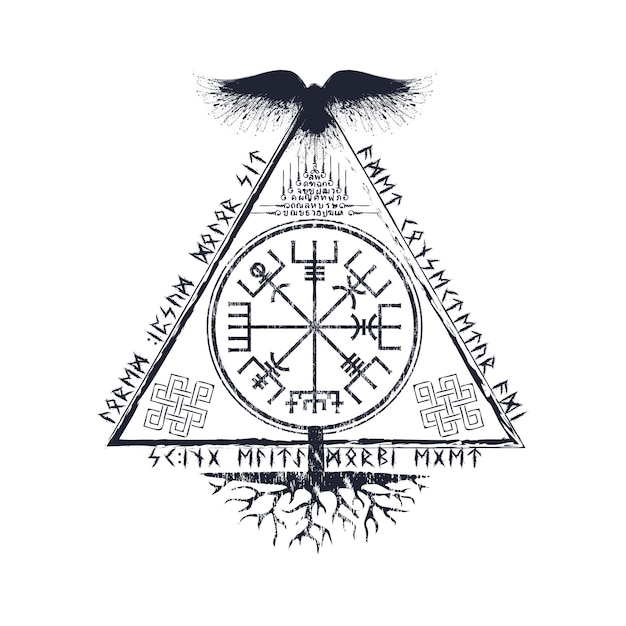 Vegvisir símbolo escandinavo y runas grunge