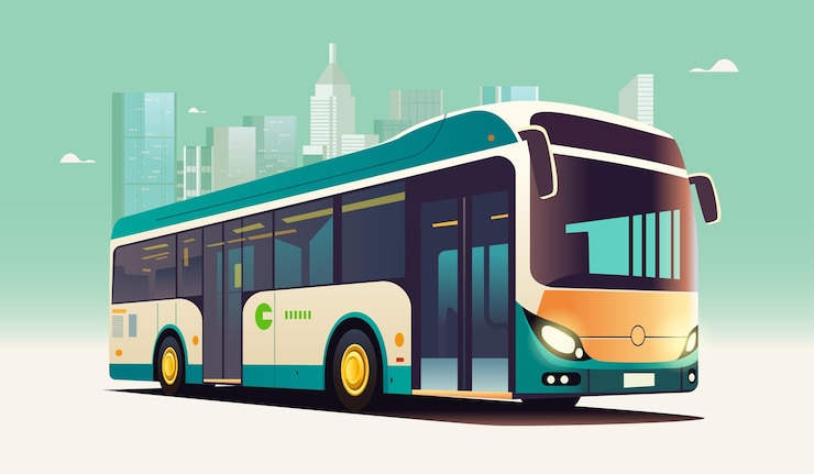 Vector vehículo de autobús urbano transporte público moderno tráfico urbano y rural concepto de movimiento cómodo