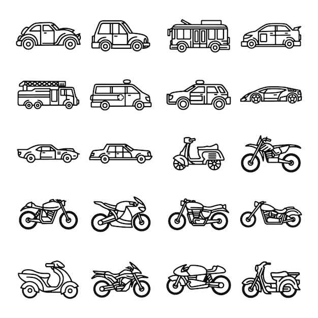 vehículo doodle transporte conjunto de vectores dibujados a mano