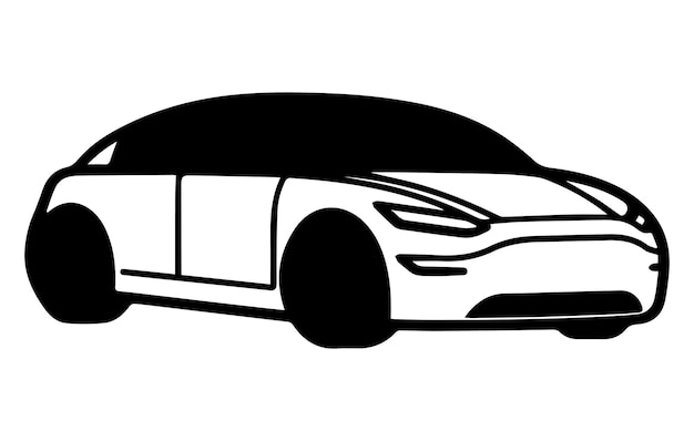 Vehículo eléctrico, coche, vector, icono, contorno, coche, vector, dibujo del contorno