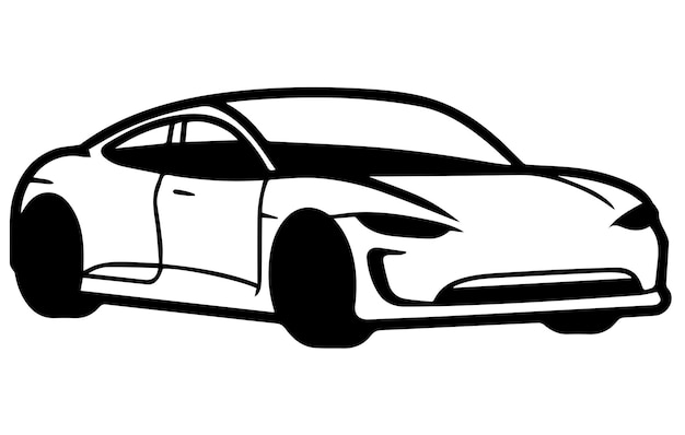 Vehículo eléctrico, coche, vector, icono, contorno, coche, vector, dibujo del contorno