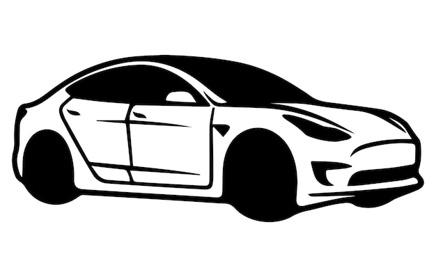 Vehículo eléctrico, coche, vector, icono, contorno, coche, vector, dibujo del contorno