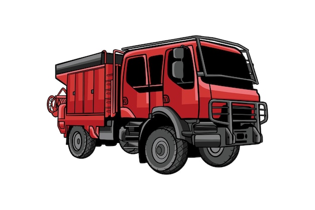 vehículo de emergencia de camión de bomberos rojo en ilustración vectorial dibujada a mano