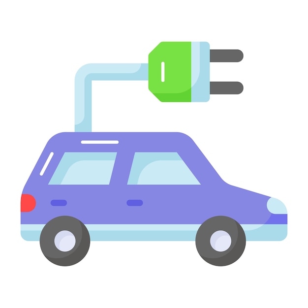 Vehículo con enchufe que denota el vector de coche ecológico en el icono de coche eléctrico de estilo moderno