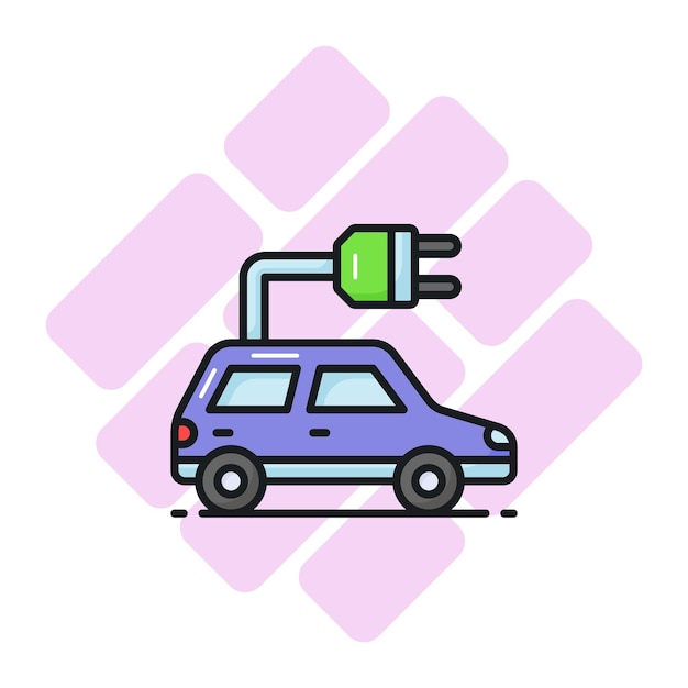 Vehículo con enchufe que denota el vector de coche ecológico en el icono de coche eléctrico de estilo moderno