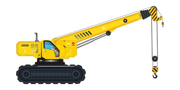 Vehículo de excavadora de grúa gancho servicio de construcción pesada vehículo amarillo ilustración vectorial 3D