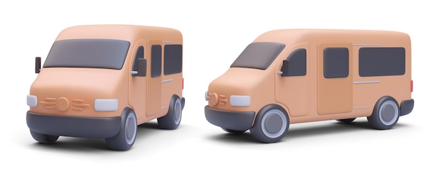 Vehículo de furgoneta expreso de carga realista en 3d con ilustración vectorial de sombra