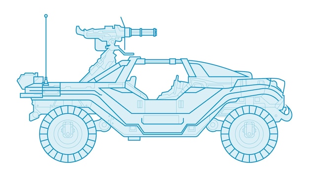 Vector vehículo de halo de jabalí, transporte militar con pistola