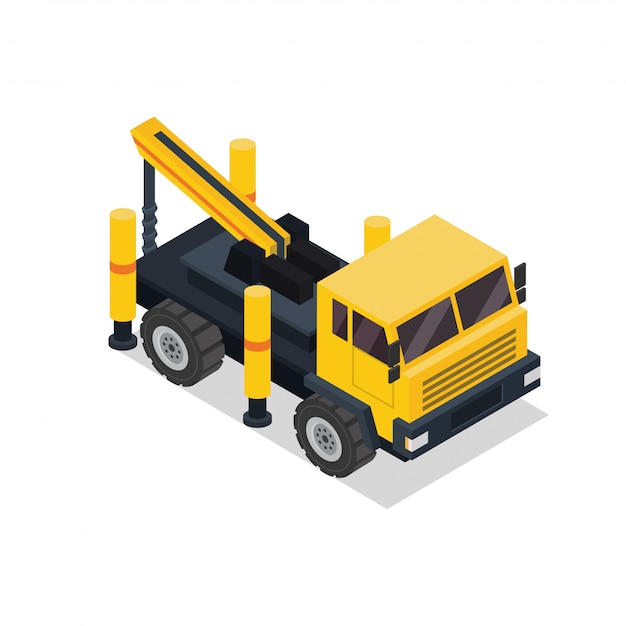 Vector vehículo isométrico hidráulico de la construcción del camión de la grúa