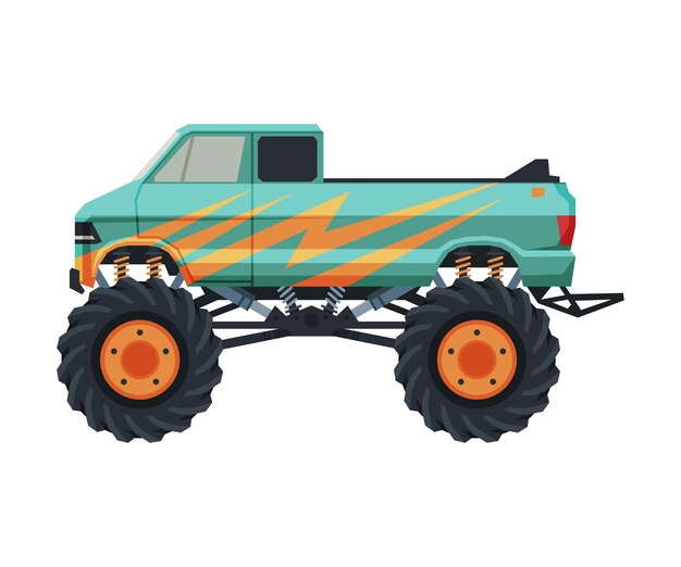 El vehículo Monster Truck es una camioneta pesada con neumáticos grandes Ilustración vectorial