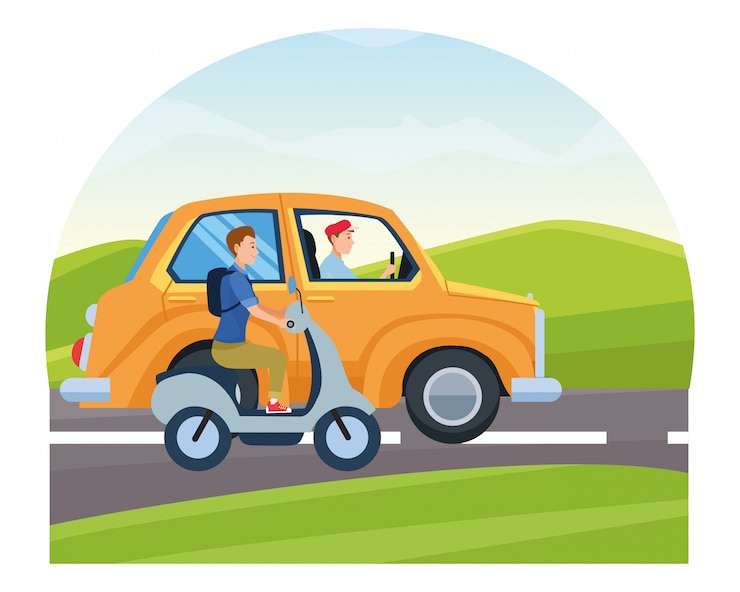 Vector vehículo y motocicleta con conductores.