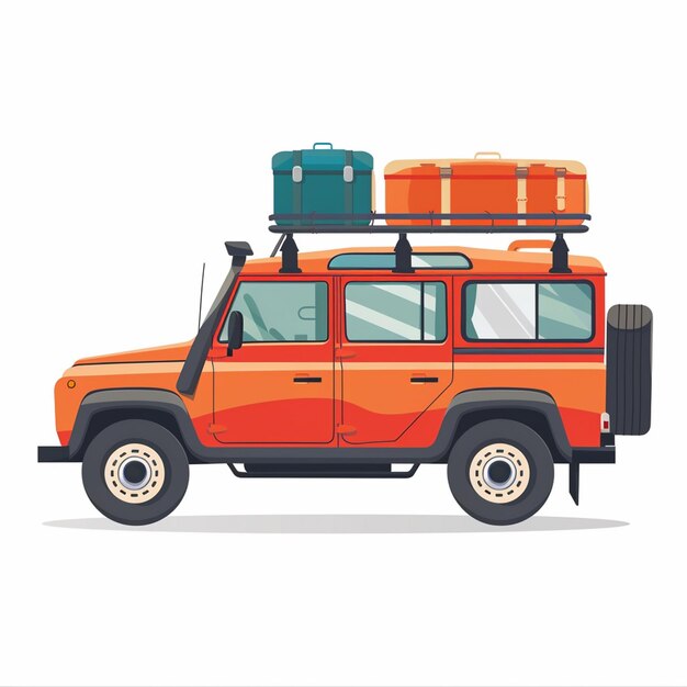 un vehículo naranja con una tapa roja que dice camper en la parte superior