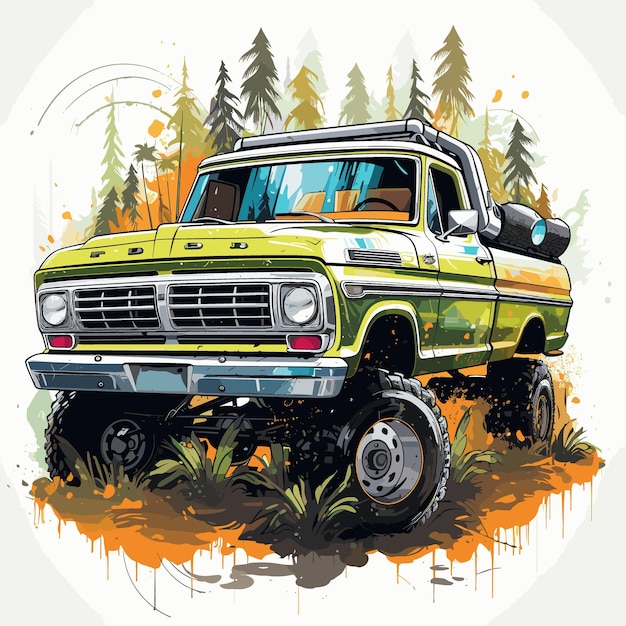 Vehículo off-road antiguo en el bosque ilustración vectorial