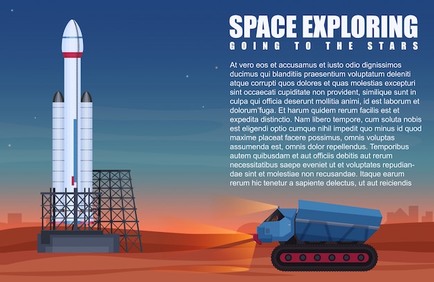 Vehículo pesado sobre y nave espacial preparada para comenzar.