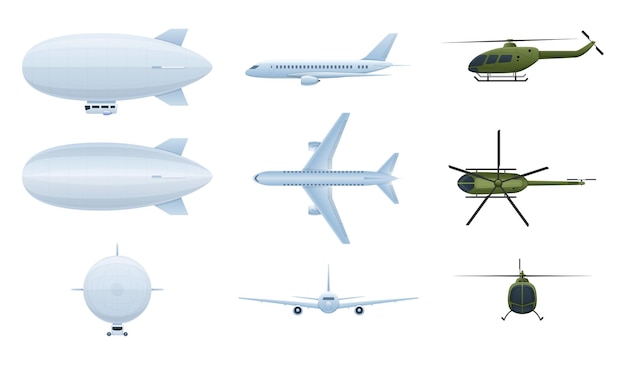 Vehículos aéreos Aerostato de globos aerostáticos Helicópteros Aviones en diferentes ángulos