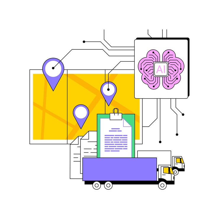 Vector vehículos autónomos con respaldo abstracto concepto ilustración vectorial transporte y logística