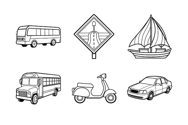 Vehículos y elementos de transporte en estilo de esquema