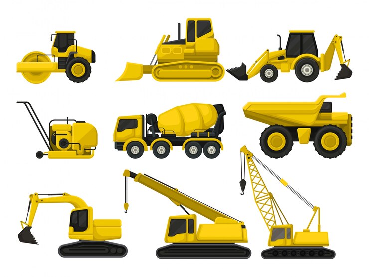 Vector vehículos industriales planos conjunto ilustración aislada