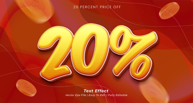Veinte por ciento en venta efecto de texto de banner estilo de texto 3d editable