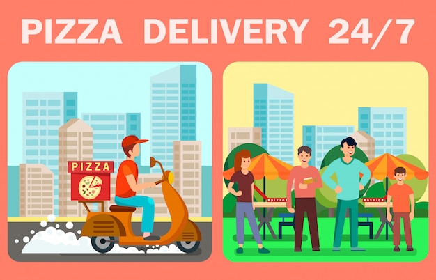 Veinticuatro horas pizza entrega Vector Web Banner