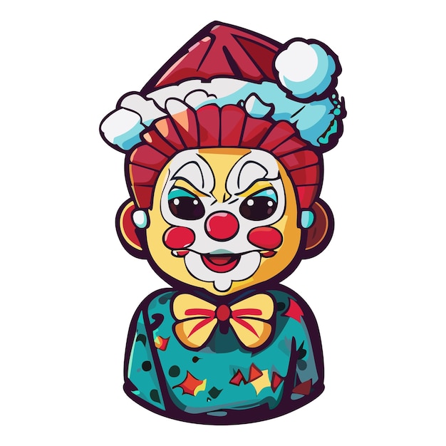 Vector vektor, el payaso aterrador con el sombrero de papá noel.