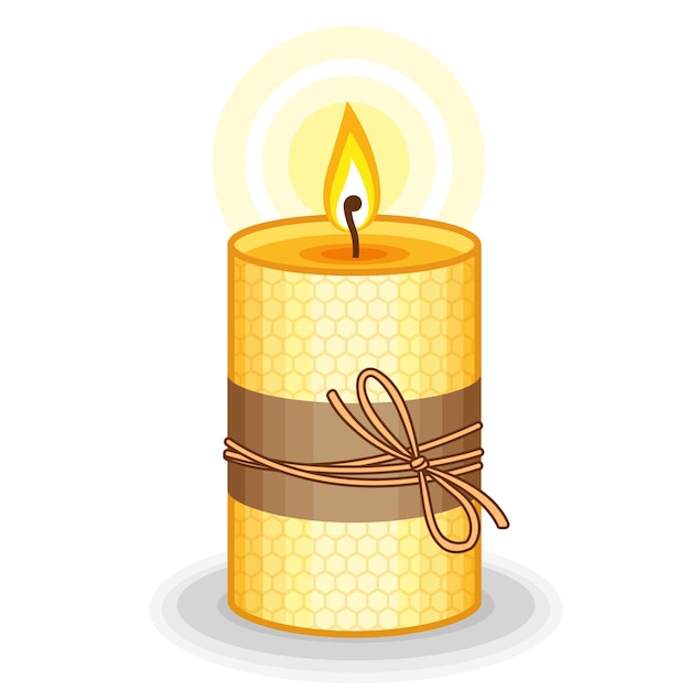 Vela amarilla de la ilustración del vector hecha a mano de cera de abejas. quema de velas de cera de abejas
