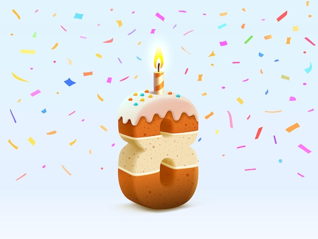 Vela de aniversario de cumpleaños de persona feliz cumpleaños con pastel en forma de vector de números