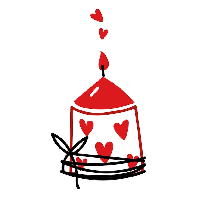 vela blanca ardiente corazones garabateados romance de amor ilustración vectorial plana vela ardiente aislada