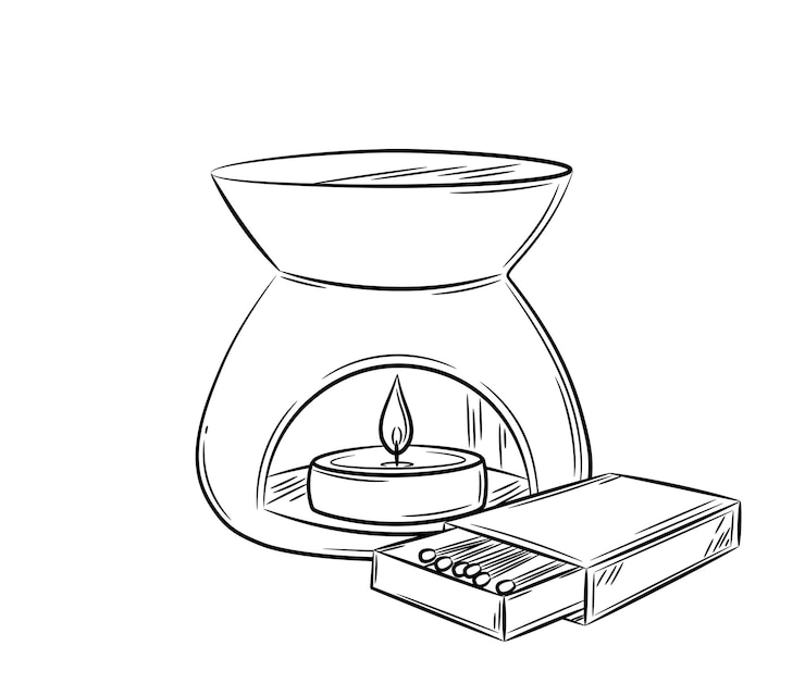 Vector una vela dibujada a mano en un difusor de fragancia para el hogar. dibujo lineal de un difusor de aceite esencial simple
