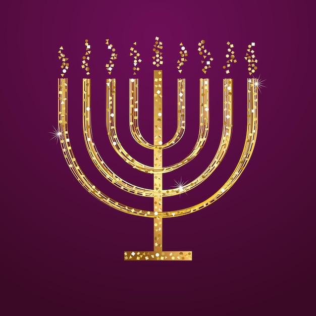 Vela dorada Símbolo religioso Diseño brillante y brillante Poster de las redes sociales de Hanukkah feliz