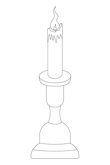Vela encendida en un boceto de candelabro Atributos mágicos Cera caliente goteando llama caliente
