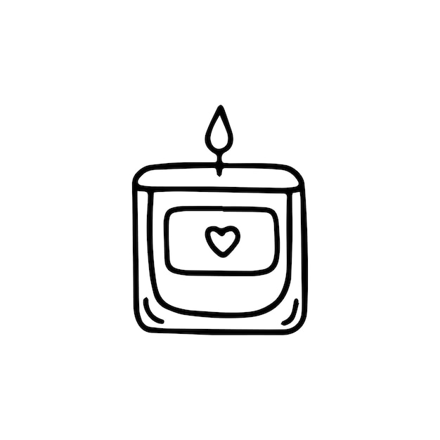 Vela encendida en candelero. ilustración de vector dibujado a mano en estilo doodle