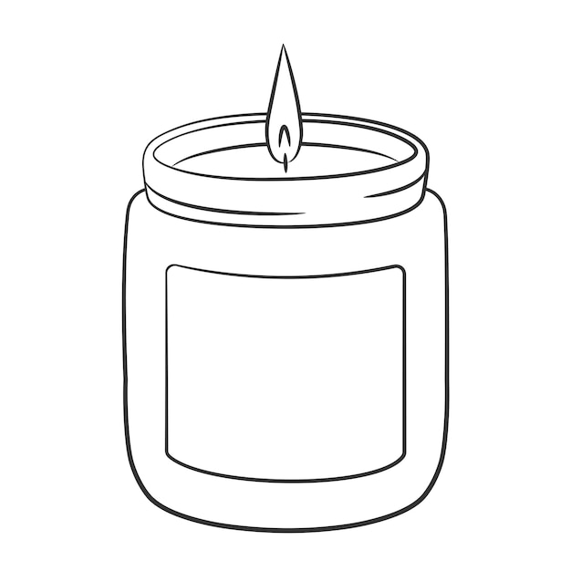 Una vela encendida en un frasco Estilo de boceto de garabato Dibujo lineal vela de cera simple