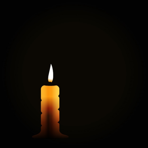 Vector vela encendida sobre fondo negro, símbolo de luto, llorar pena