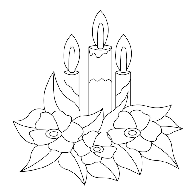 Vela con flores arte continuo de una sola línea.