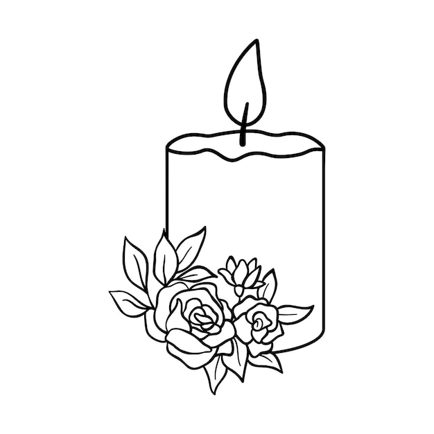 Vela con flores dibujadas a mano Vector dibujo de vela ardiente aislado sobre fondo blanco