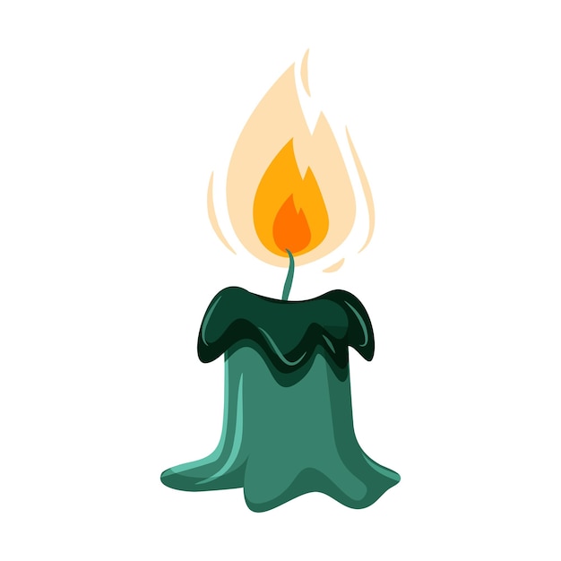 Vela con fuego en estilo de dibujos animados aislada sobre un fondo blanco