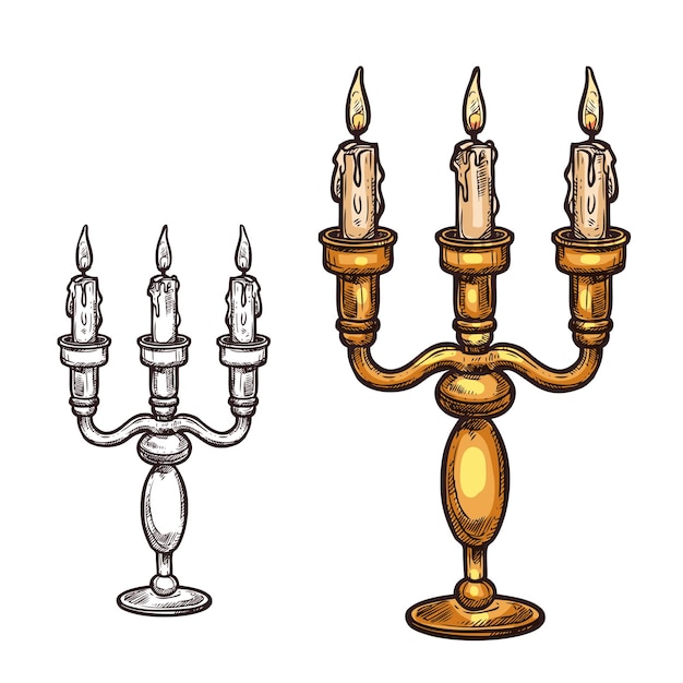 Vela de icono de dibujo vectorial de halloween en candelabro