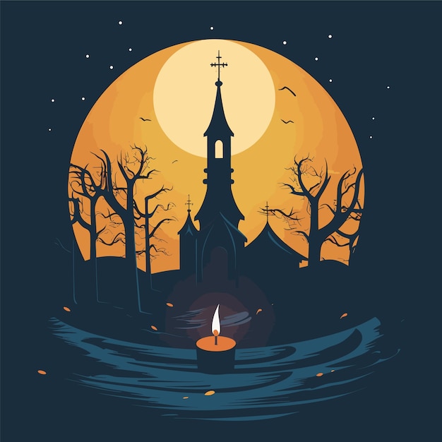 Vela de la iglesia en la ilustración de vector oscuro