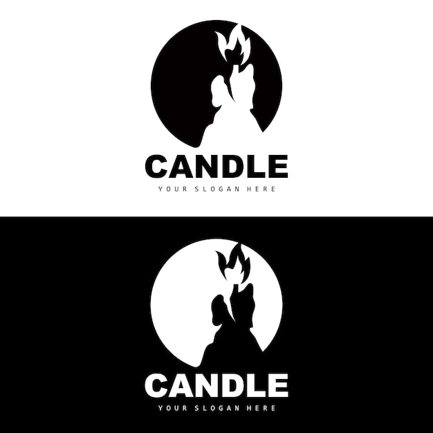 Vela Logo Elegante Vela Romántica Luz Cena Llama Luz Diseño Tradicional Spa Vela Vector
