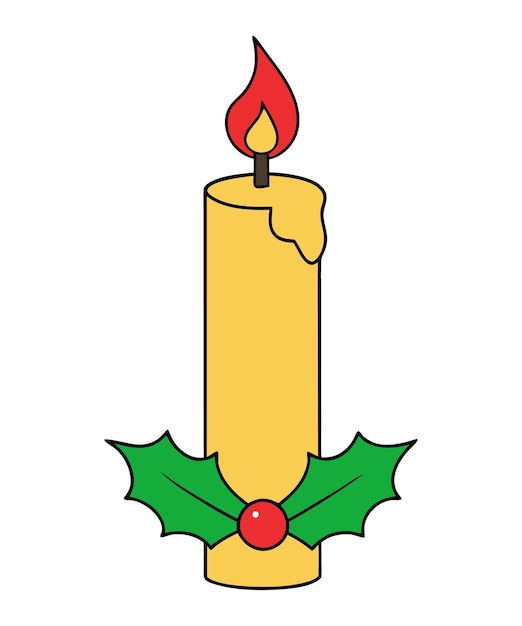 Vela de Navidad dibujada a mano con silueta de bayas